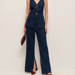 Commense Blue Flare Pants with slit